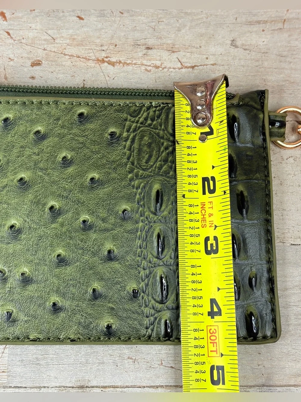 Purse Coin Card Holder Green Faux Crocodile Leather Gold Clip Zipper